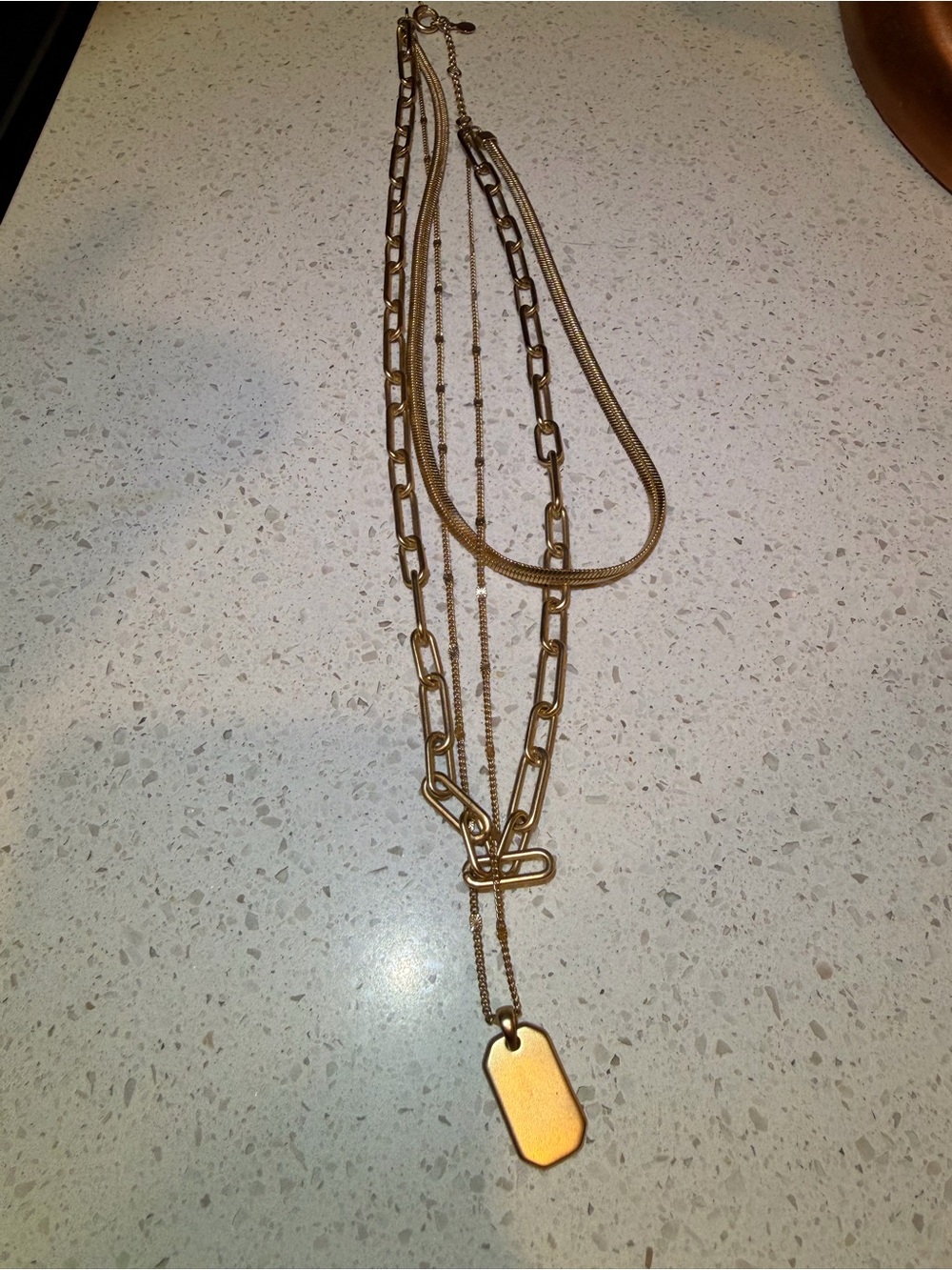 LOFT Gold-Tone Layered Chain Necklace with Dog Tag Pendant